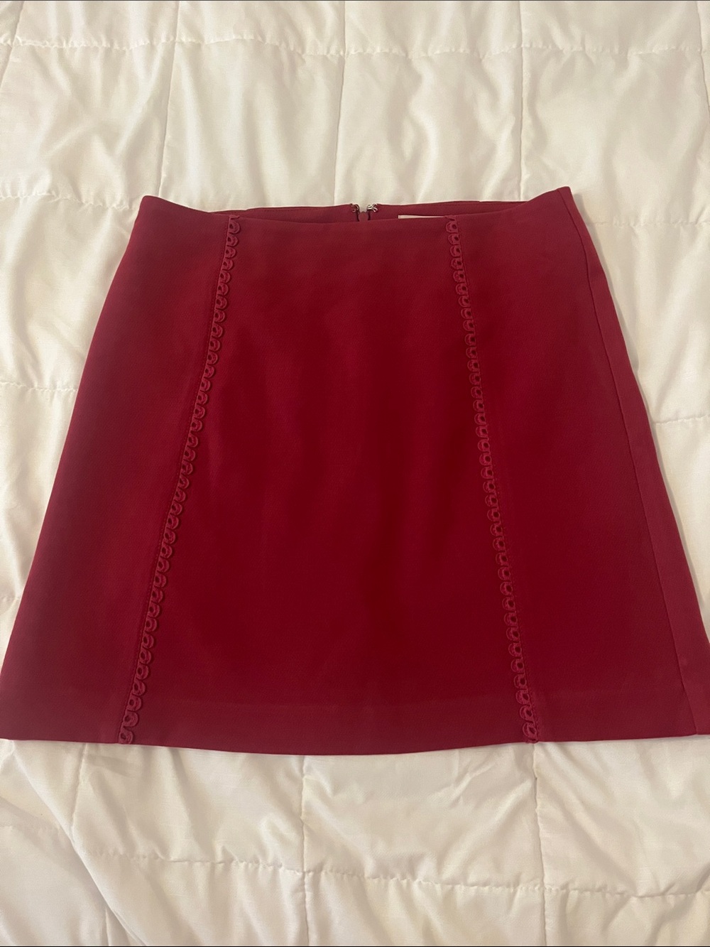 LOFT Deep Red Mini Skirt with Decorative Trim